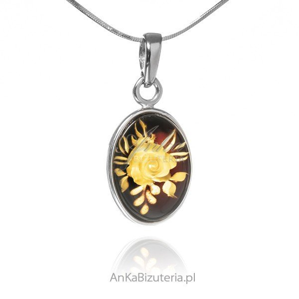 ankabizuteria.pl Srebrna zawieszka z rzeźbionym bursztynem KWIATEK