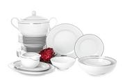 Serwisy obiadowe - Zestaw obiadowy porcelana 25 elementów biały / srebrny wzór dla 6 os. AMELIA LUIZA Konsimo - miniaturka - grafika 1