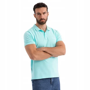 Polo koszulka z bawełnianej dzianiny pique błękitna OM-POSS-0103 V2 r. L - Koszulki męskie - miniaturka - grafika 1