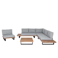 Meble ogrodowe - Zestaw ogrodowy z fotelem HWC-H54, zestaw wypoczynkowy sofa, spun poly acacia wood MVG aluminium ~ jasnobrązowy, jasnoszara tapicerka - miniaturka - grafika 1