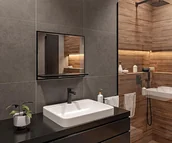 Lustra - Lustro łazienkowe z półką czarne- wys: 50 x szer: 60 cm - Nowoczesne lustro łazienkowe prostokątne - Lustro ścienne z półką - Premium - miniaturka - grafika 1