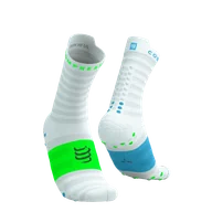 Skarpetki sportowe męskie - COMPRESSPORT Skarpetki do biegania PRORACING SOCKS V4 ULTRALIGHT RUN HIGH white/norse blue/neon green - miniaturka - grafika 1