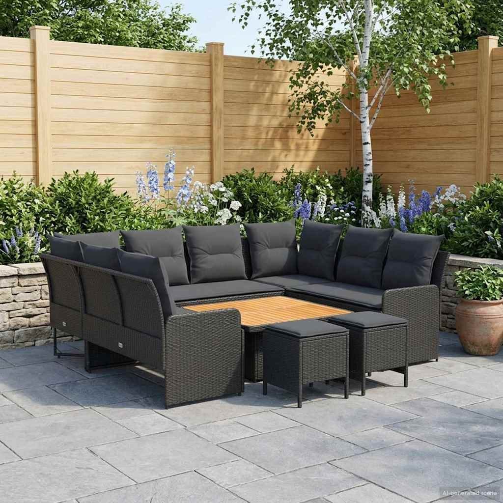 vidaXL Zestawy mebli z poduszką 8 pcs Czarny Rattan PE