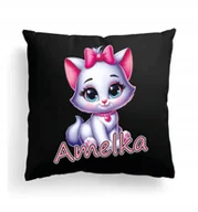 Poduszki dekoracyjne - CZARNA Poduszka Z IMIENIEM Na Wielkanoc BIAŁY RÓŻOWY KOT KOTEK Z BAJKI - miniaturka - grafika 1