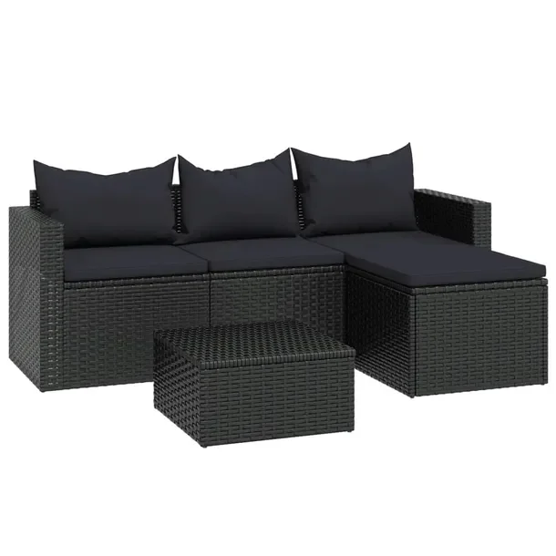 Zestaw Wypoczynkowy do Ogrodu z Rattanu PE, Stal, Czarny, Kanapa 176x64x60,
