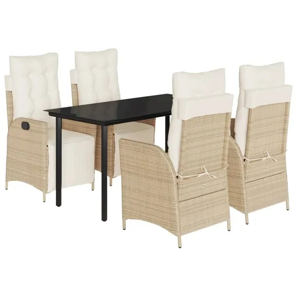 Zestaw Mebli Ogrodowych z Rattanu PE, Stół 140x70x74 cm, Krzesła 57x61x9