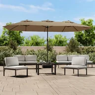 Parasole ogrodowe - vidaXL Podwójny parasol ogrodowy z LED, kolor taupe, 449x245 cm - miniaturka - grafika 1