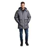 Kurtki męskie - Kurtka męska NASA zimowa długa parka grafitowa z kapturem-XL - miniaturka - grafika 1