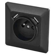 Gniazdka elektryczne - Gniazdo EMOS French z USB 2.1A max. Antracytowy - miniaturka - grafika 1