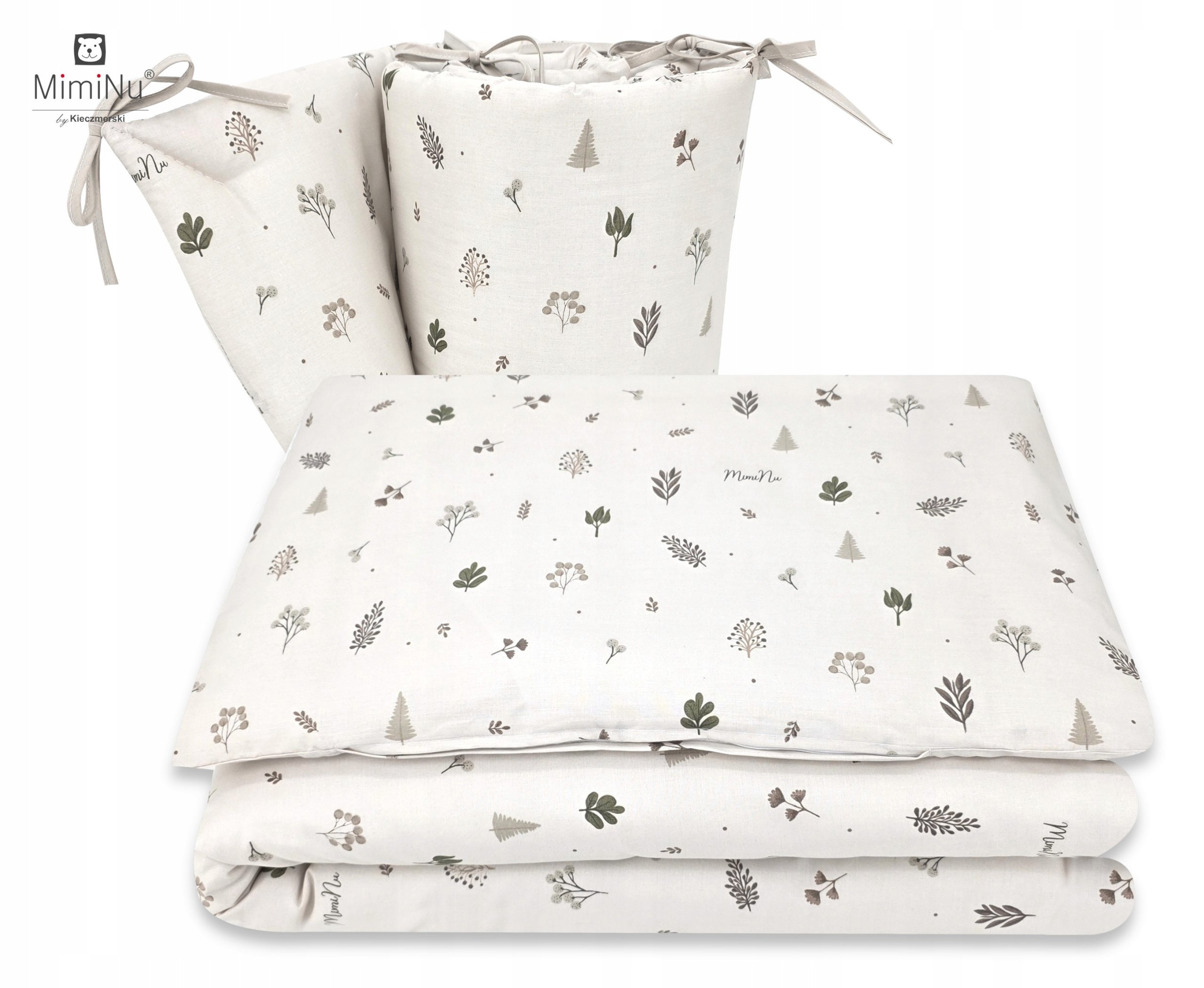 MimiNu Pościel dziecięca 3-el 120 x 90 cm poszewki ochraniacz Listki Natura