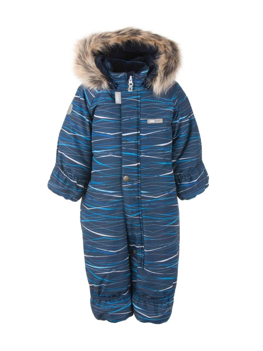 Chłopięcy niemowlęcy kombinezon zimowy ZOO wzór ciemnoniebieski Lenne r.74