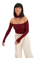Bluzy damskie - Trendyol Damska bluza Choker z wysokim dekoltem, gładka, wąska, bordowa, S, Burgund - miniaturka - grafika 1