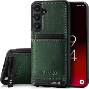 SURAZO Premium skórzany tył do etui Samsung Galaxy A55 - odporne na wstrząsy skórzane etui na telefon komórkowy z funkcją podstawki, zderzak ochronny, ciemnozielony - Etui i futerały do telefonów - miniaturka - grafika 1