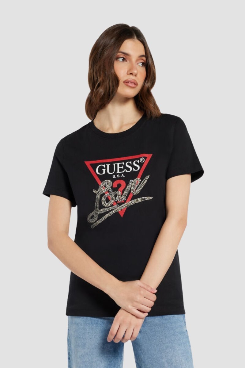 GUESS Czarny damski t-shirt bawełniany Love Tee M