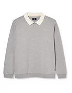 Bluzy męskie - Hackett London Męska bluza Collared Crew Sweatshirt, Light Grey Marl, 3XL - miniaturka - grafika 1
