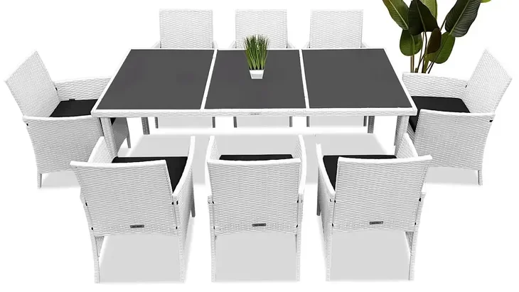 Meble ogrodowe rattanowe Big Family 8 STÓŁ 190x90 + FOTEL x8 Biały