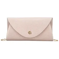 Torebki damskie - Beżowa, brokatowa kopertówka damska wykonana z tkaniny syntetycznej, zapinana klipsem magnetycznym - Rovicky - miniaturka - grafika 1