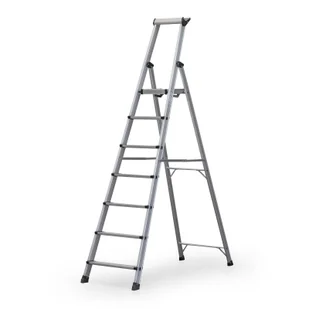 Schody aluminiowe jednostronne z półką, 1x7 stopni, wysokość 1,68 m - Pozostałe wyposażenie warsztatu - miniaturka - grafika 1