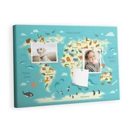 Tablice i flipcharty - Kolorowy Organizer - Tablica Korkowa z Pinezkami - Mapa świata zwierząt 60x40 cm - miniaturka - grafika 1