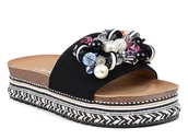 Klapki i japonki damskie - Klapki damskie na platformie na lato czarne z ozdobą S.Barski HY077-37 - miniaturka - grafika 1