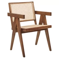 Krzesła - Krzesło drewniane z plecionką rattanową jasne drewno z brązowym WESTBROOK - miniaturka - grafika 1
