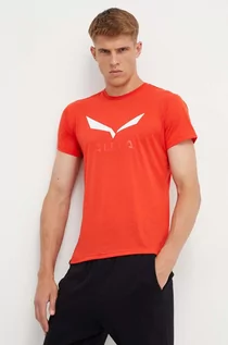 Koszulki męskie - Salewa t-shirt sportowy Solidlogo kolor czerwony z nadrukiem - grafika 1