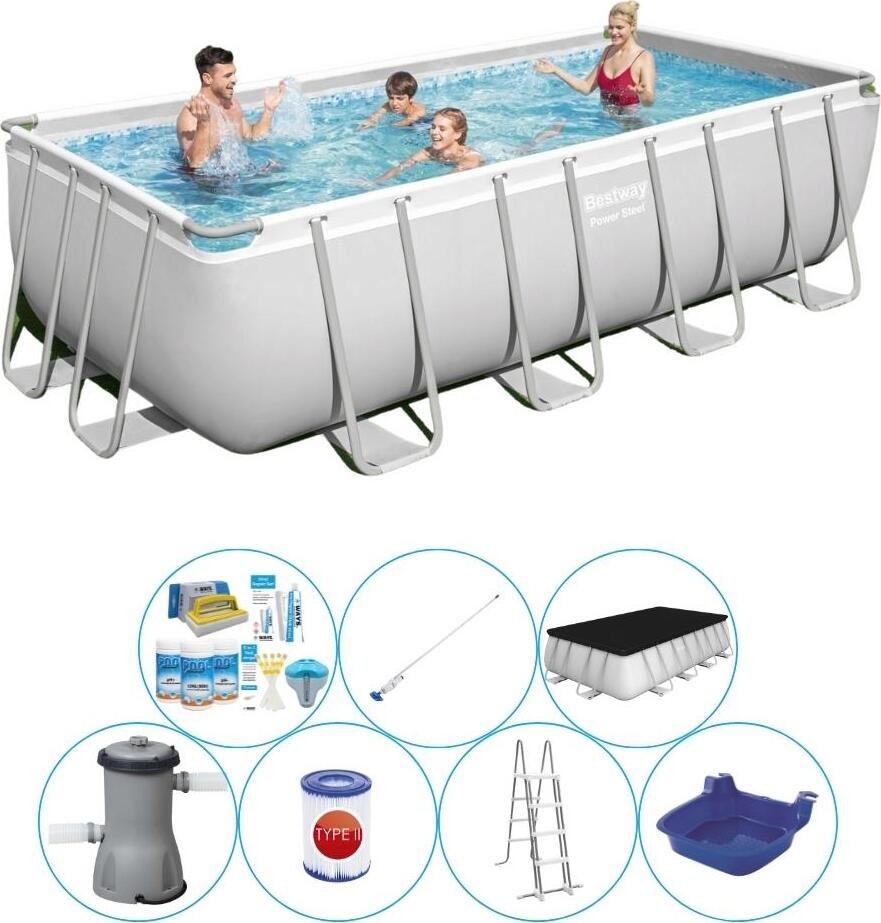 Pakiet komfortowy do basenu - Bestway Power Steel 488x244x122 cm Prostokątny