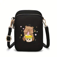 Torebki damskie - TEMU 1 Urocza Torba na Ramię z Nadrukiem Kapibary Pijącej Mleczną Herbatę - Kompaktowa Nylonowa Saszetka z Wieloma Kieszeniami, Złotym Zamkiem, - miniaturka - grafika 1