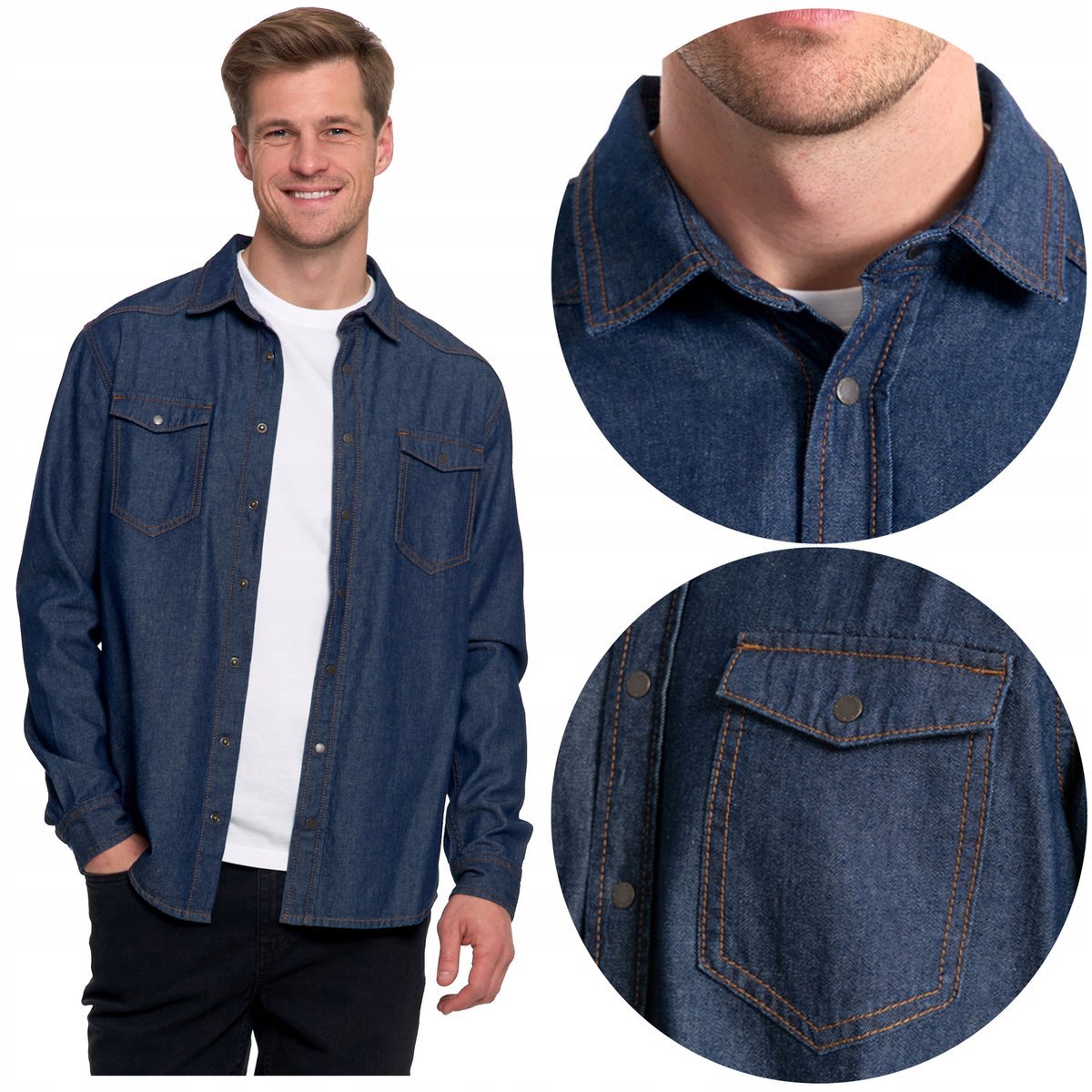 KOSZULA MĘSKA JEANSOWA Męska Casual Klasyczna MORAJ Wygodna r. M