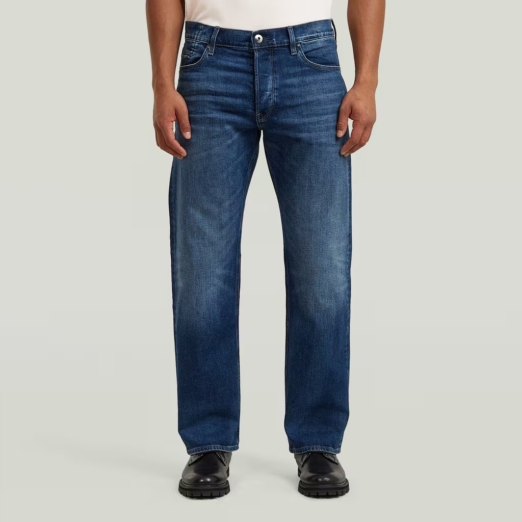 G-STAR RAW JEANSY PROSTE NIEBIESKIE Z PRZETARCIAMI BAWEŁNA 40/32 17AA