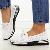 Półbuty damskie - Białe ażurowe skórzane półbuty damskie S.Barski 7066 - S.BARSKI - miniaturka - grafika 1