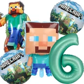 Balony i akcesoria - BALONY ZESTAW BALONÓW DEKORACJE MINECRAFT NA 6 URODZINY 5SZT - miniaturka - grafika 1