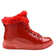 Botki damskie - Lakierowane cieplane czerowne trampki TL135-10 czerwone - ButyModne - miniaturka - grafika 1