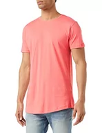 Koszule męskie - Urban Classics Męski T-Shirt Shaped Long Tee jednokolorowy, długi krój, męska koszula, dostępna w wielu różnych kolorach, rozmiary XS- 5XL, koralowy, S - miniaturka - grafika 1