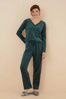 Piżamy damskie - women'secret piżama SOFT TOUCH FRANCHISEE damska kolor zielony koronkowa 3596066 - grafika 1