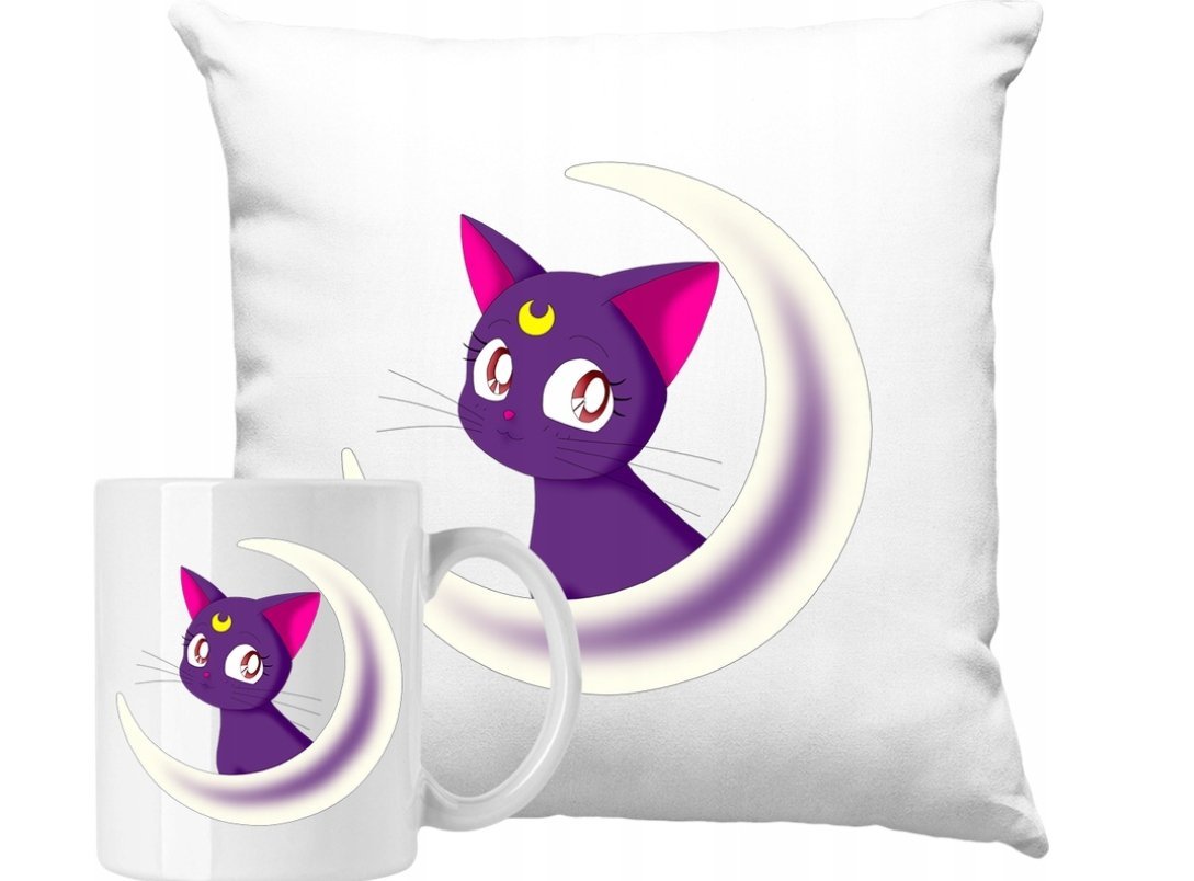 ZESTAW PODUSZKA + KUBEK Kot Sailor Moon Pomysł Na Prezent +IMIĘ