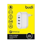 Ładowarki do telefonów - Budi - Ładowarka sieciowa 3x USB, 30W, składana wtyczka, QC3.0 (Biały) - miniaturka - grafika 1