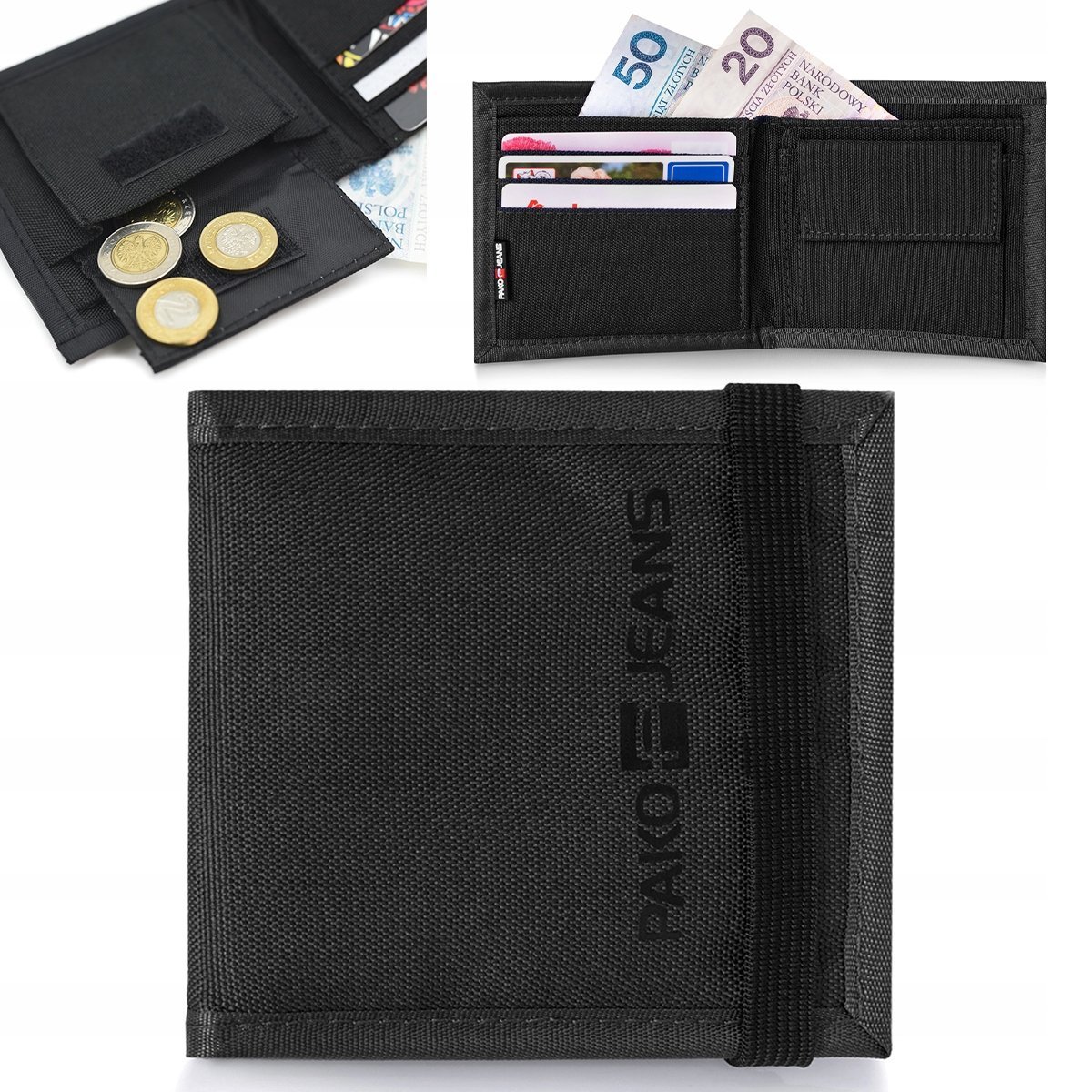 Portfel Męski Parciany MORIS na Gumkę Mały i Pojemny CZARNY Pako Jeans