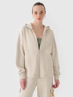 Bluzy damskie - 4F Bluza dresowa rozpinana z kapturem damska - beżowa M - miniaturka - grafika 1