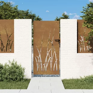 vidaXL Furtka ogrodowa, 85x200 cm, stal kortenowska, motyw trawy - Bramy garażowe - miniaturka - grafika 1