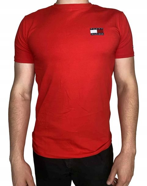 TOMMY HILFIGER Koszulka Męska T-shirt Duże Logo Czerwona Klasyczna r. M