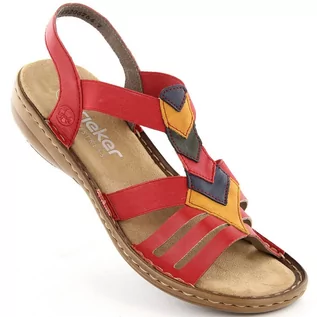 Sandały damskie - Komfortowe sandały damskie wsuwane z gumkami czerwone Rieker 60804-33 - grafika 1