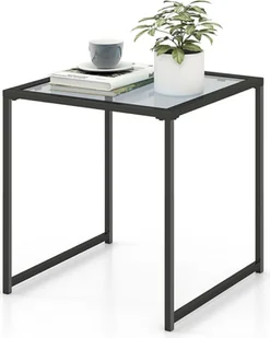 Stolik boczny KOMFOTTEU do użytku na zewnątrz, z blatem ze szkła hartowanego, stolik kawowy, metalowa rama, nośność 30 kg, 43 x 43 x 45 cm, czarny - Ławy i stoliki kawowe - miniaturka - grafika 1