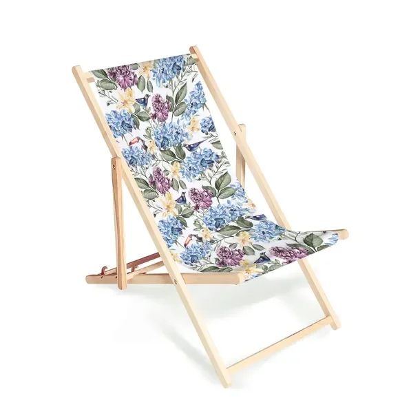 Składany drewniany leżak plaża ogród Kwiaty retro