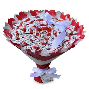 Słodki bukiet czerwony i biały ze slodyczy Kinder Bueno Mini. Prezent na Urodziny, Komunia - Zestawy upominkowe - miniaturka - grafika 1