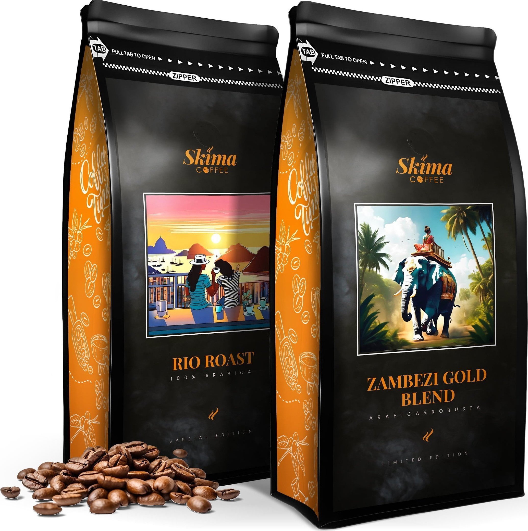 Zestaw Kawa ziarnista 1kgX2 RIO ROAST/ZAMBEZI GOLD BLEND Świeżo Palona do ekspresu + GRATIS