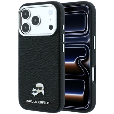 Etui KARL LAGERFELD Grained Heads Metal MagSafe do Apple iPhone 17 Pro/18 Pro Czarny
