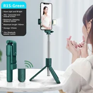 Selfie stick - ["NEW Bluetooth Wireless Selfie Stick Mini statyw z wysuwanym monopodem i zdalnym wyzwalaczem światła wypełniającego do telefonu IOS Android, ze światłem, zielony"], - miniaturka - grafika 1