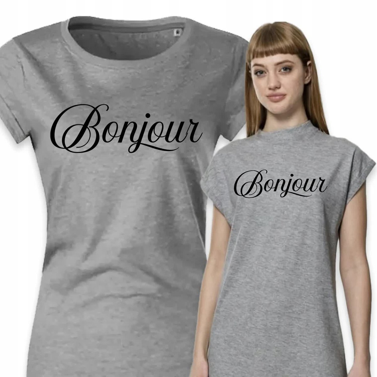 PIŻAMA DAMSKA SZARA Koszula Nocna Wygodna Na Prezent BONJOUR Wzory - M