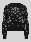 Swetry damskie - Sweter świąteczny o kroju regular fit ze wzorem na całej powierzchni model ‘NEWSNOWFROST’ - miniaturka - grafika 1